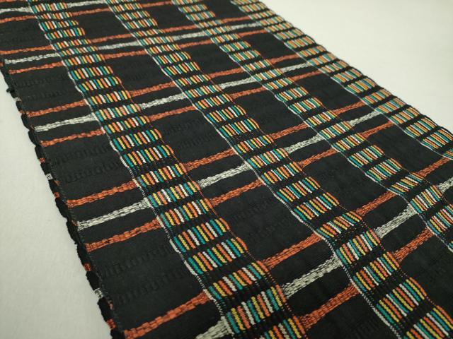 平和屋着物●八寸名古屋帯 めがね織 変わり間道 黒地 さが美扱い 正絹 逸品 DAAV6166ps