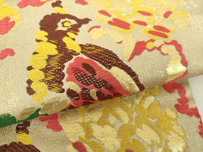 平和屋着物●アンティーク　大正ロマン　九寸名古屋帯　唐織　花鳥文　金糸　正絹　逸品　DAAV6179ps