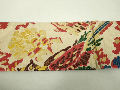 平和屋着物●アンティーク　大正ロマン　九寸名古屋帯　唐織　花鳥文　金糸　正絹　逸品　DAAV6179ps
