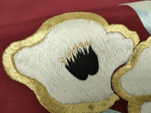 平和屋着物●九寸名古屋帯 総手刺繍 枝椿 金糸 正絹 逸品 DAAV6180ps