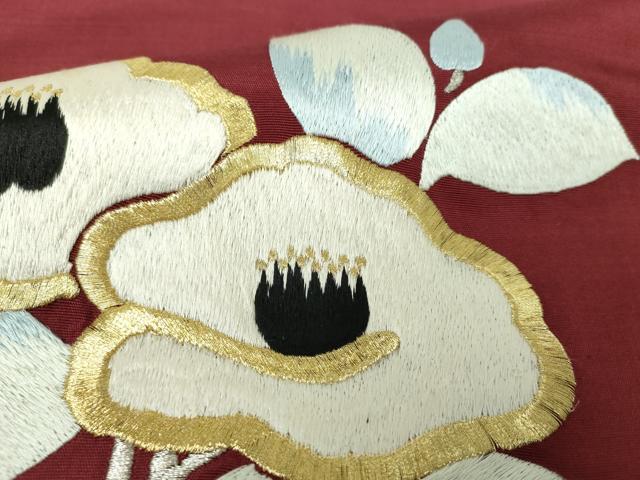 平和屋着物●九寸名古屋帯 総手刺繍 枝椿 金糸 正絹 逸品 DAAV6180ps