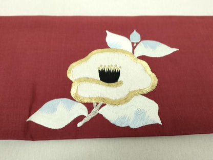 平和屋着物●九寸名古屋帯 総手刺繍 枝椿 金糸 正絹 逸品 DAAV6180ps