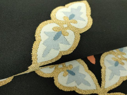 平和屋着物●爪掻き本綴れ　八寸名古屋帯　七宝花文　黒地　金糸　正絹　逸品　DAAV6195ps