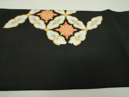 平和屋着物●爪掻き本綴れ　八寸名古屋帯　七宝花文　黒地　金糸　正絹　逸品　DAAV6195ps