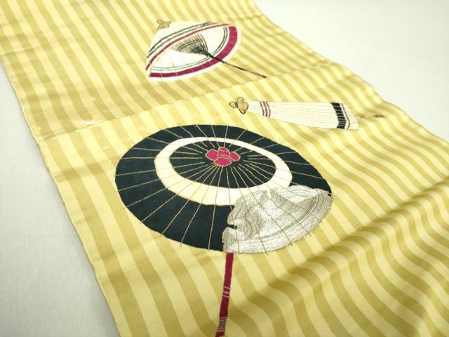 平和屋着物●アンティーク　大正ロマン　九寸開き名古屋帯　駒刺繍　総刺繍　番傘　金銀糸　正絹　逸品　DAAV6205ps