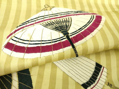 平和屋着物●アンティーク　大正ロマン　九寸開き名古屋帯　駒刺繍　総刺繍　番傘　金銀糸　正絹　逸品　DAAV6205ps