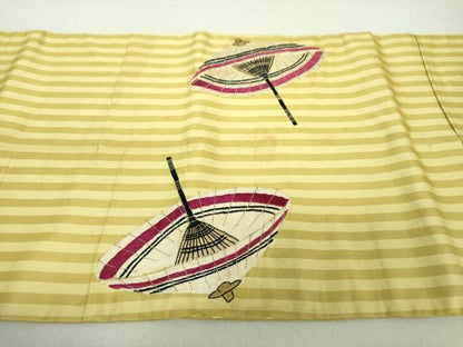 平和屋着物●アンティーク　大正ロマン　九寸開き名古屋帯　駒刺繍　総刺繍　番傘　金銀糸　正絹　逸品　DAAV6205ps