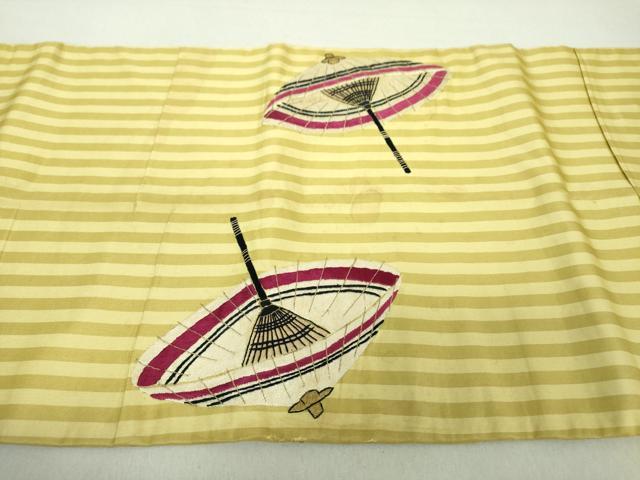 平和屋着物●アンティーク　大正ロマン　九寸開き名古屋帯　駒刺繍　総刺繍　番傘　金銀糸　正絹　逸品　DAAV6205ps