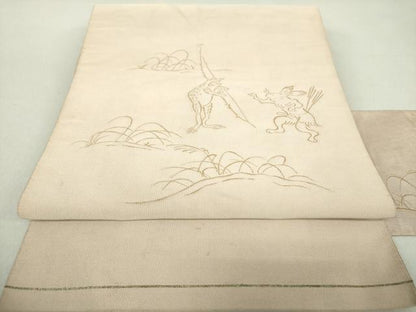 平和屋着物●爪掻き本綴れ 八寸名古屋帯 鳥獣戯画 金糸 正絹 逸品 DAAV6216ps
