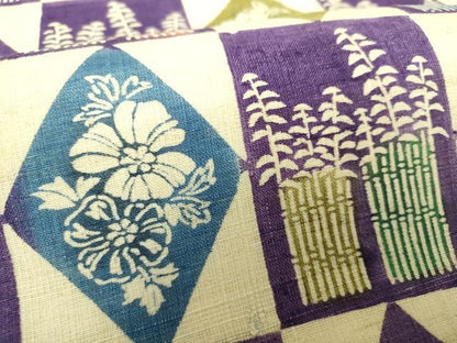 平和屋着物＊夏物 九寸名古屋帯 生紬 型染 市松花菱文 正絹 逸品 DAAV6221ps