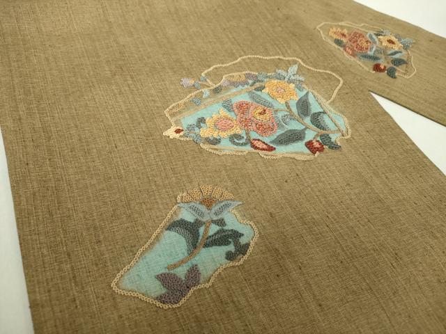 平和屋着物●中国三大刺繍　相良刺繍　総刺繍　九寸名古屋帯　紬地　草花文　正絹　逸品　未使用　DAAV6223ps