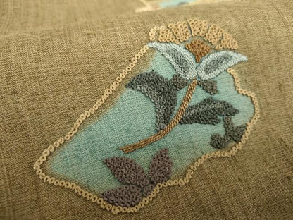 平和屋着物●中国三大刺繍　相良刺繍　総刺繍　九寸名古屋帯　紬地　草花文　正絹　逸品　未使用　DAAV6223ps