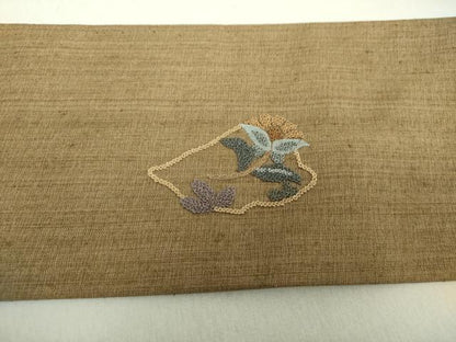 平和屋着物●中国三大刺繍　相良刺繍　総刺繍　九寸名古屋帯　紬地　草花文　正絹　逸品　未使用　DAAV6223ps