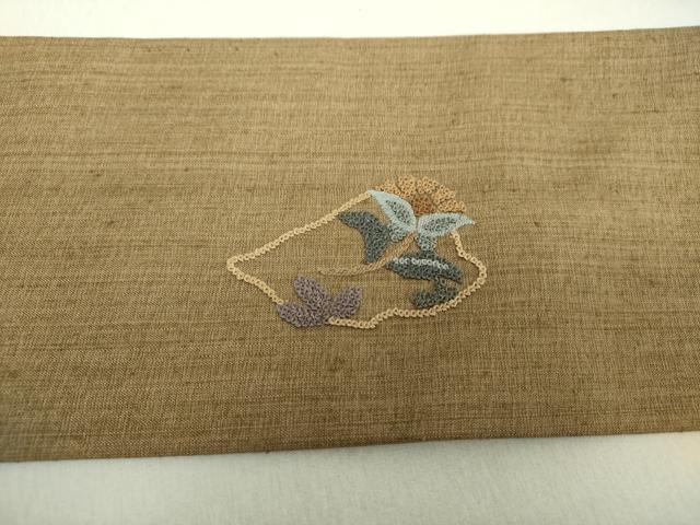 平和屋着物●中国三大刺繍　相良刺繍　総刺繍　九寸名古屋帯　紬地　草花文　正絹　逸品　未使用　DAAV6223ps