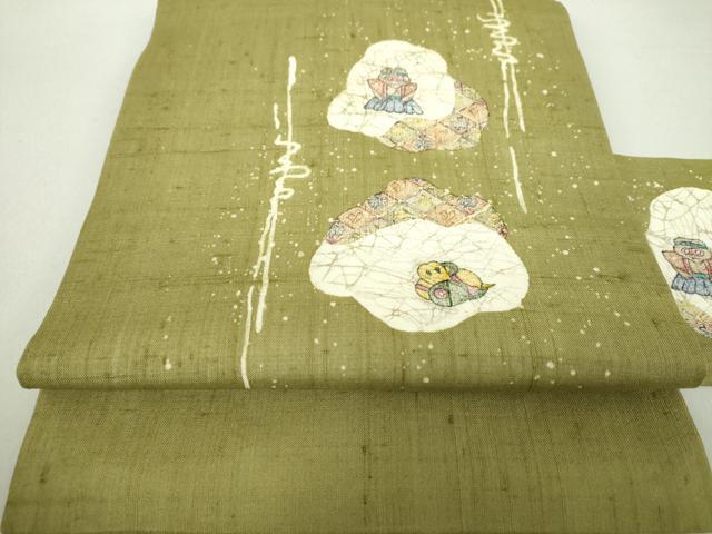 平和屋着物＊夏物 手彫木版染 佐伯武晴 九寸名古屋帯 紬地 玩具文様 正絹 逸品 未使用 DAAV6225ps