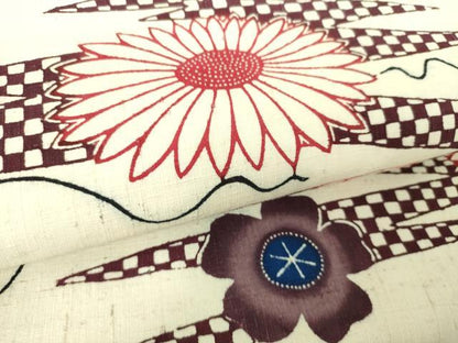 平和屋着物●全通柄九寸名古屋帯 紬地 本場琉球紅型 吉祥花文 正絹 逸品 未使用 DAAV6256ps