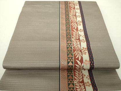 平和屋着物●本場筑前博多織 八寸名古屋帯 草花間道 正絹 逸品 未使用 DAAV6312ps