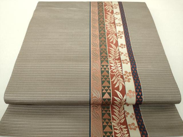 平和屋着物●本場筑前博多織 八寸名古屋帯 草花間道 正絹 逸品 未使用 DAAV6312ps