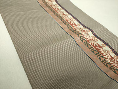 平和屋着物●本場筑前博多織 八寸名古屋帯 草花間道 正絹 逸品 未使用 DAAV6312ps