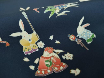 平和屋着物●塩瀬　九寸名古屋帯　七福神　兎　宝尽くし　金彩　正絹　逸品　DAAV6314ps