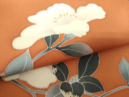 平和屋着物●塩瀬　九寸名古屋帯　友禅　枝花文　正絹　逸品　DAAV6316ps