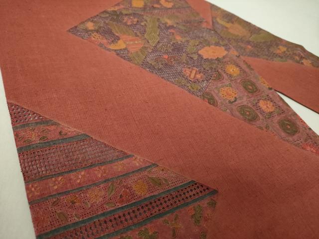 平和屋着物●中国三大刺繍　スワトウ相良刺繍　汕頭相良刺繍　総刺繍　九寸名古屋帯　紬地　花鳥文　正絹　逸品　DAAV6324ps