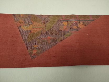 平和屋着物●中国三大刺繍　スワトウ相良刺繍　汕頭相良刺繍　総刺繍　九寸名古屋帯　紬地　花鳥文　正絹　逸品　DAAV6324ps