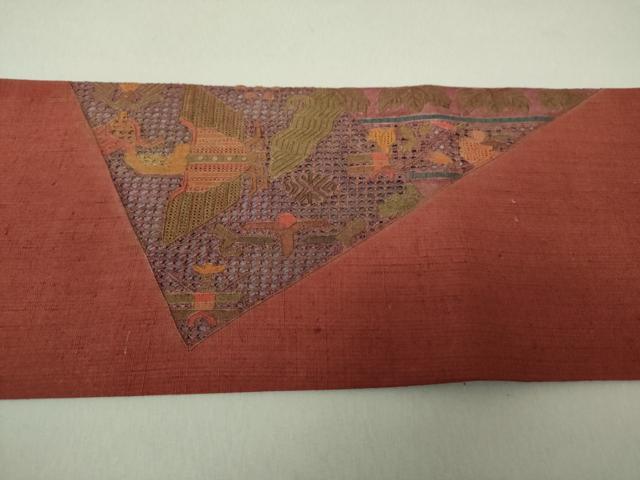 平和屋着物●中国三大刺繍　スワトウ相良刺繍　汕頭相良刺繍　総刺繍　九寸名古屋帯　紬地　花鳥文　正絹　逸品　DAAV6324ps
