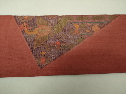 平和屋着物●中国三大刺繍　スワトウ相良刺繍　汕頭相良刺繍　総刺繍　九寸名古屋帯　紬地　花鳥文　正絹　逸品　DAAV6324ps