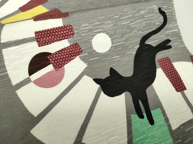 平和屋着物●全通柄京袋帯　黒猫　ピアノ　鍵盤　音符　正絹　逸品　DAAV6347ps