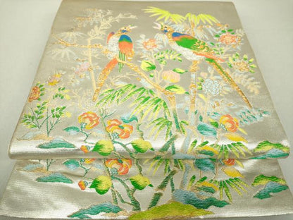 平和屋着物●六通柄 本袋帯 花鳥文九谷 金銀糸 正絹 逸品 DAAV6352ps