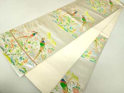 平和屋着物●六通柄 本袋帯 花鳥文九谷 金銀糸 正絹 逸品 DAAV6352ps
