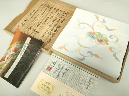 平和屋着物●西陣　小川英謹製　爪掻き本綴れ　八寸名古屋帯　花唐草文　金糸　保証書・共箱付き　正絹　逸品　DAAV6357ps