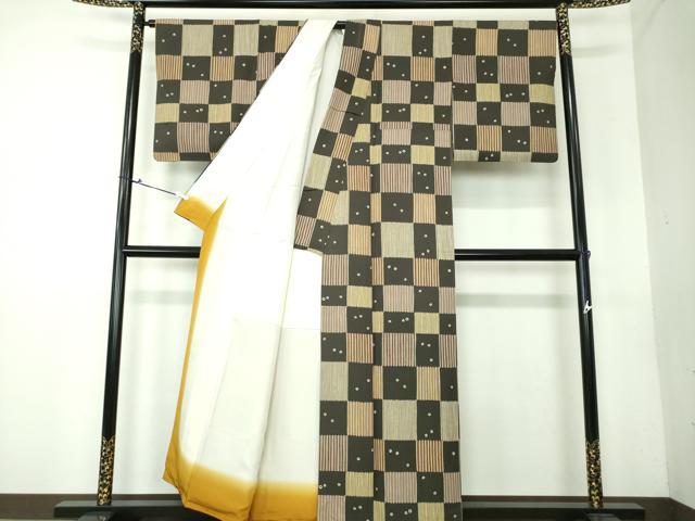 平和屋着物●上質な小紋 変わり市松 正絹 逸品 DAAV6365ps