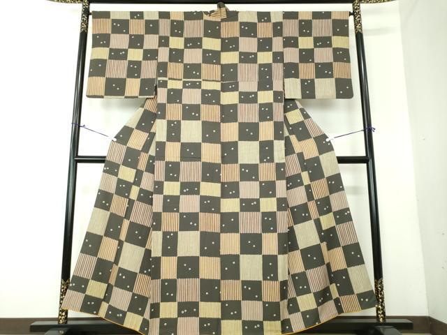 平和屋着物●上質な小紋 変わり市松 正絹 逸品 DAAV6365ps
