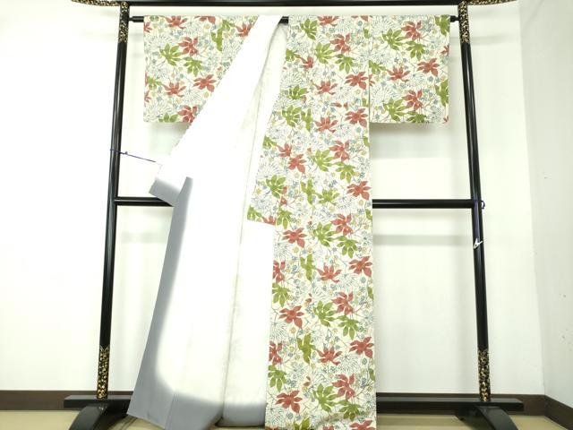 平和屋着物●上質な小紋 型染 枝花文 鬼しぼ縮緬 正絹 逸品 DAAV6373ps