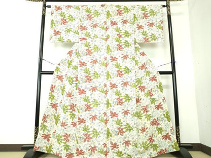 平和屋着物●上質な小紋 型染 枝花文 鬼しぼ縮緬 正絹 逸品 DAAV6373ps