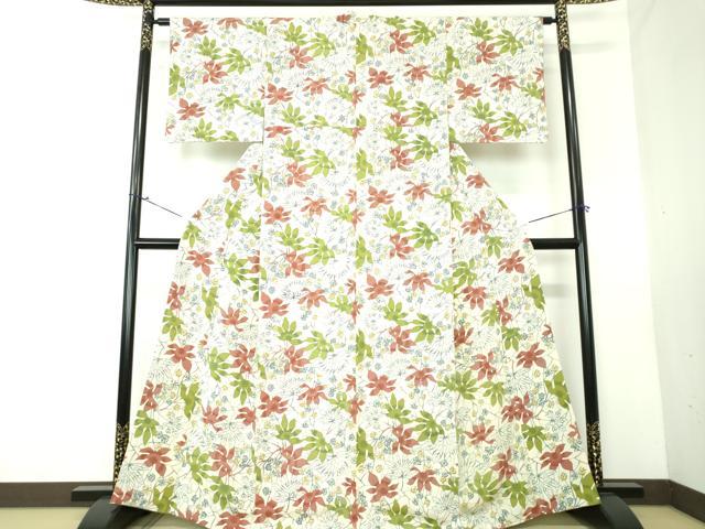 平和屋着物●上質な小紋 型染 枝花文 鬼しぼ縮緬 正絹 逸品 DAAV6373ps