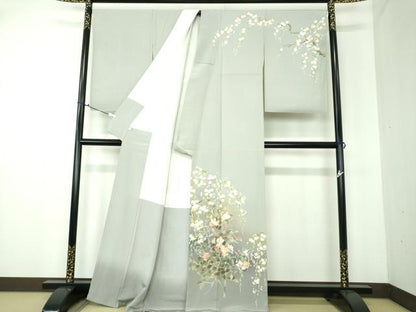 平和屋着物●十日町友禅作家　岡村蒼風　訪問着　枝垂れ桜　枝花文　暈し染め　正絹　逸品　未使用　DAAV6389ps
