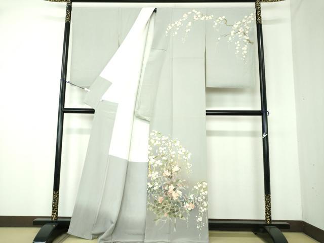 平和屋着物●十日町友禅作家　岡村蒼風　訪問着　枝垂れ桜　枝花文　暈し染め　正絹　逸品　未使用　DAAV6389ps