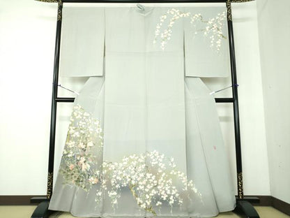 平和屋着物●十日町友禅作家　岡村蒼風　訪問着　枝垂れ桜　枝花文　暈し染め　正絹　逸品　未使用　DAAV6389ps