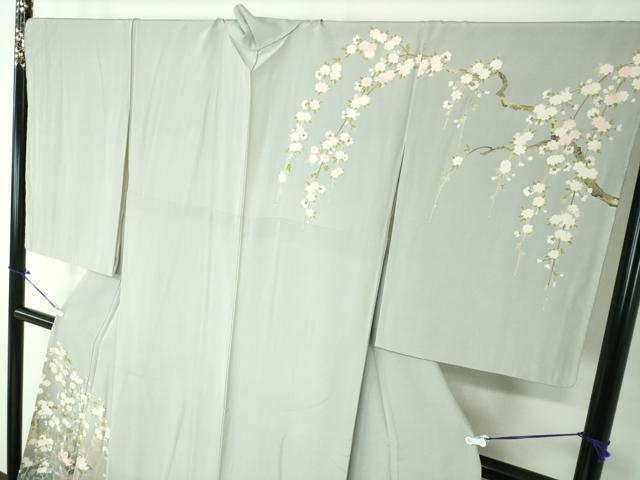 平和屋着物●十日町友禅作家　岡村蒼風　訪問着　枝垂れ桜　枝花文　暈し染め　正絹　逸品　未使用　DAAV6389ps