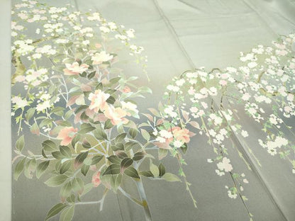 平和屋着物●十日町友禅作家　岡村蒼風　訪問着　枝垂れ桜　枝花文　暈し染め　正絹　逸品　未使用　DAAV6389ps