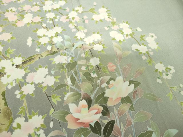 平和屋着物●十日町友禅作家　岡村蒼風　訪問着　枝垂れ桜　枝花文　暈し染め　正絹　逸品　未使用　DAAV6389ps