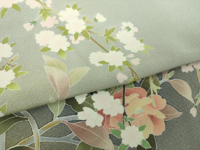 平和屋着物●十日町友禅作家　岡村蒼風　訪問着　枝垂れ桜　枝花文　暈し染め　正絹　逸品　未使用　DAAV6389ps