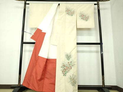 平和屋着物●京の名門・菱屋六右ェ門 紬 色留訪問着 草花文 正絹 逸品 DAAV6394ps