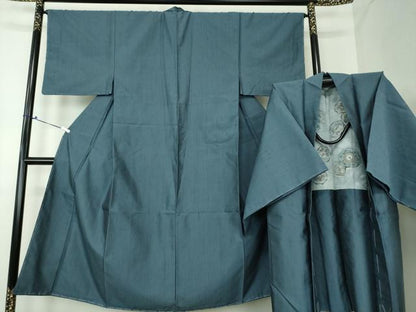 平和屋着物●男性 紬 アンサンブル 長羽織 熨斗目花色 正絹 逸品 未使用 DAAV6407ps
