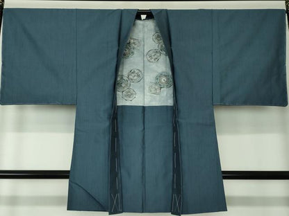 平和屋着物●男性 紬 アンサンブル 長羽織 熨斗目花色 正絹 逸品 未使用 DAAV6407ps