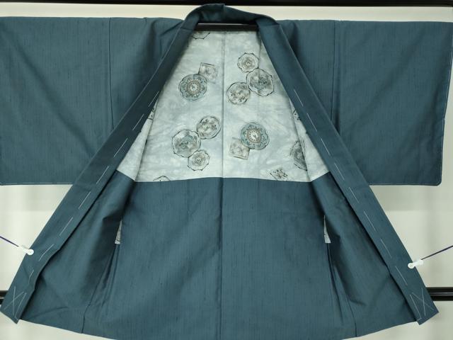 平和屋着物●男性 紬 アンサンブル 長羽織 熨斗目花色 正絹 逸品 未使用 DAAV6407ps