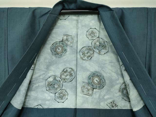 平和屋着物●男性 紬 アンサンブル 長羽織 熨斗目花色 正絹 逸品 未使用 DAAV6407ps